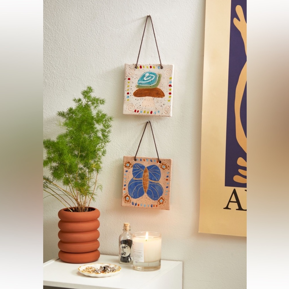 Urban Outfitters Blue and Brown Handpainted Wall Tiles